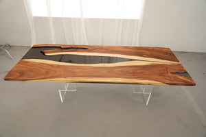 In-Stock Walnut Charred Black Epoxy Resin Table 42.1" × 107.9" - Elitecustomtable