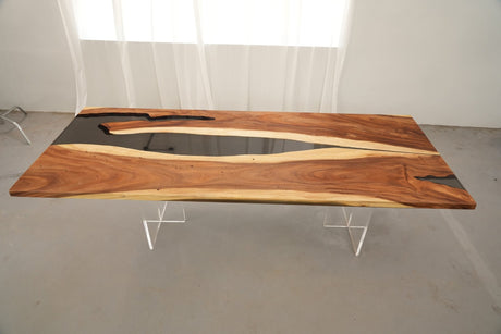 In-Stock Walnut Charred Black Epoxy Resin Table 42.1" × 107.9" - Elitecustomtable