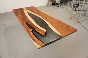 In-Stock Walnut Charred Black Epoxy Resin Table 42.1" × 107.9" - Elitecustomtable