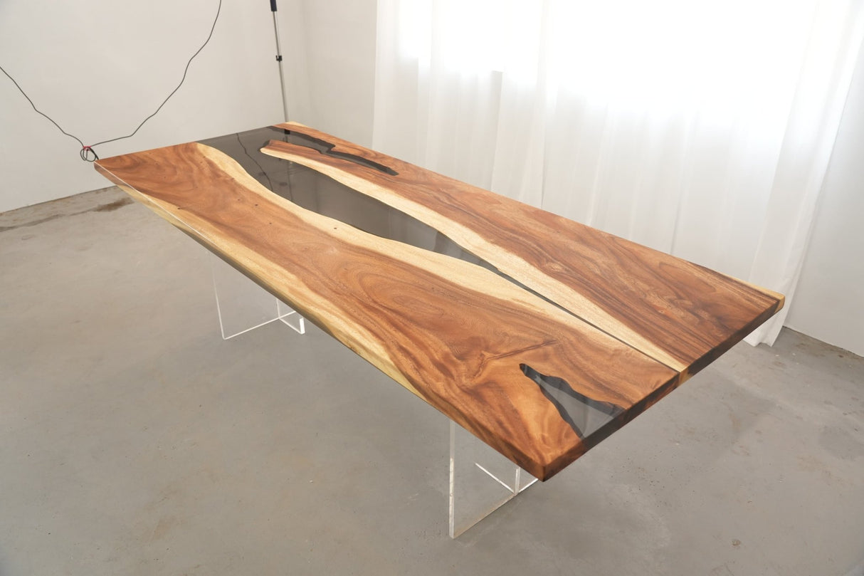 In-Stock Walnut Charred Black Epoxy Resin Table 42.1" × 107.9" - Elitecustomtable