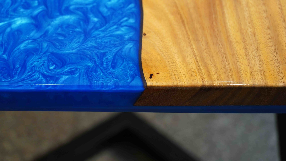 In-Stock Walnut Live Edge Blue Epoxy Resin Dining Table 42" × 84" - Elitecustomtable