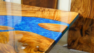 In-Stock Walnut Live Edge Blue Epoxy Resin Dining Table 42" × 84" - Elitecustomtable