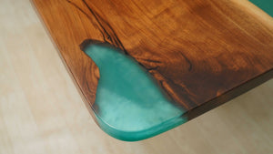 In-Stock Walnut Peacock Blue Epoxy Resin Table 42.1" × 96.1" - Elitecustomtable