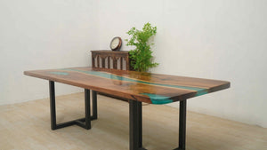 In-Stock Walnut Peacock Blue Epoxy Resin Table 42.1" × 96.1" - Elitecustomtable