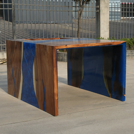 In-Stock Walnut & Pearl Blue Epoxy Resin Reception Desk 60" × 49" × 35"H - Elitecustomtable