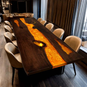 Elite Volcanic Stream Black Walnut Dining Table With Lighted Resin ECT-130