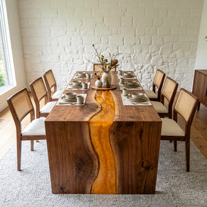 LED Epoxy Table Walnut Amber Glow Rectangular Straight Edge Dining Table ECT - 310 - Elitecustomtable