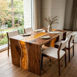 LED Epoxy Table Walnut Amber Glow Rectangular Straight Edge Dining Table ECT - 310 - Elitecustomtable