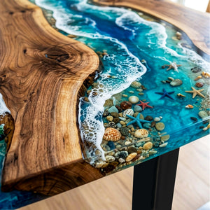 Live Edge Dining Room Table Walnut Tropical Teal Rectangular Live Edge Beach Dining Table ECT - 316 - Elitecustomtable