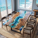Live Edge Dining Room Table Walnut Tropical Teal Rectangular Live Edge Beach Dining Table ECT - 316 - Elitecustomtable