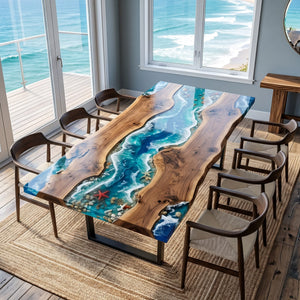 Live Edge Dining Room Table Walnut Tropical Teal Rectangular Live Edge Beach Dining Table ECT - 316 - Elitecustomtable