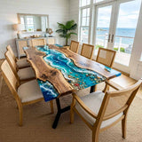 Live Edge Dining Room Table Walnut Tropical Teal Rectangular Live Edge Beach Dining Table ECT - 316 - Elitecustomtable