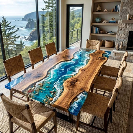 Live Edge Dining Room Table Walnut Tropical Teal Rectangular Live Edge Beach Dining Table ECT - 316 - Elitecustomtable
