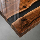 Live Edge Epoxy Table Walnut Midnight Black Rectangular Live Edge Dining Table ECT-300 - Elitecustomtable