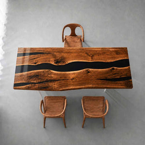 Live Edge Epoxy Table Walnut Midnight Black Rectangular Live Edge Dining Table ECT-300 - Elitecustomtable