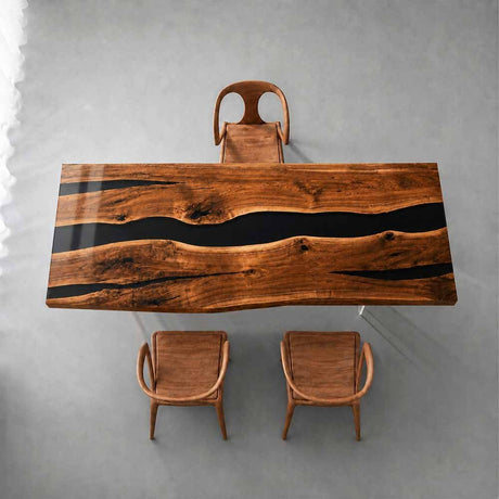 Live Edge Epoxy Table Walnut Midnight Black Rectangular Live Edge Dining Table ECT-300 - Elitecustomtable