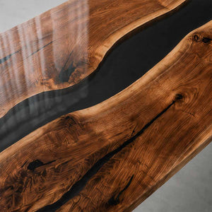 Live Edge Epoxy Table Walnut Midnight Black Rectangular Live Edge Dining Table ECT-300 - Elitecustomtable