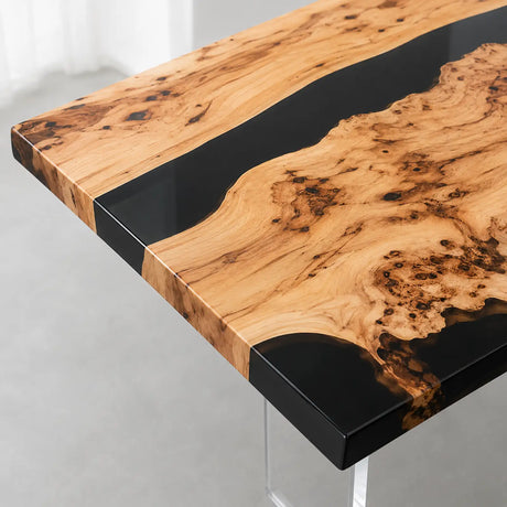 Live edge poplar computer desk styled with a monitor and keyboard in a home office