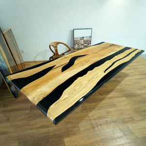Margaret Chrisman's Custom Order – Ash Wood Black & White Epoxy Dining Table 40"W x 63"L - Elitecustomtable