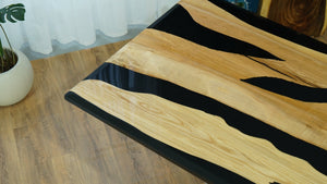 Margaret Chrisman's Custom Order – Ash Wood Black & White Epoxy Dining Table 40"W x 63"L - Elitecustomtable