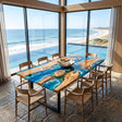 Ocean Epoxy Table Olive Wood Archipelago Blue Rectangular Straight Edge Dining Table ECT - 318 - Elitecustomtable