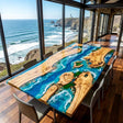 Ocean Epoxy Table Olive Wood Archipelago Blue Rectangular Straight Edge Dining Table ECT - 318 - Elitecustomtable