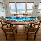 Ocean Epoxy Table Walnut Azure Ocean Blue Oval Straight Edge Beach Dining Table ECT - 313 - Elitecustomtable