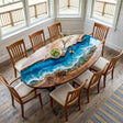 Ocean Epoxy Table Walnut Azure Ocean Blue Oval Straight Edge Beach Dining Table ECT - 313 - Elitecustomtable