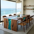Ocean Epoxy Table Walnut Ocean Teal Pearl Rectangular Straight Edge Waterfall Dining Table ECT - 312 - Elitecustomtable