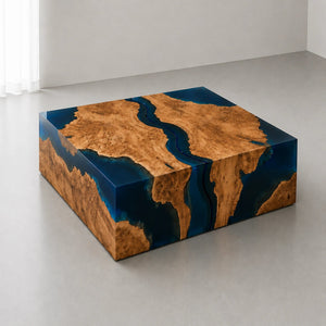 Olive Wood Blue Epoxy Resin Coffee Table Set | ECT-386 - Elitecustomtable