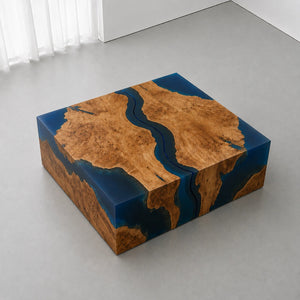 Olive Wood Blue Epoxy Resin Coffee Table Set | ECT-386 - Elitecustomtable