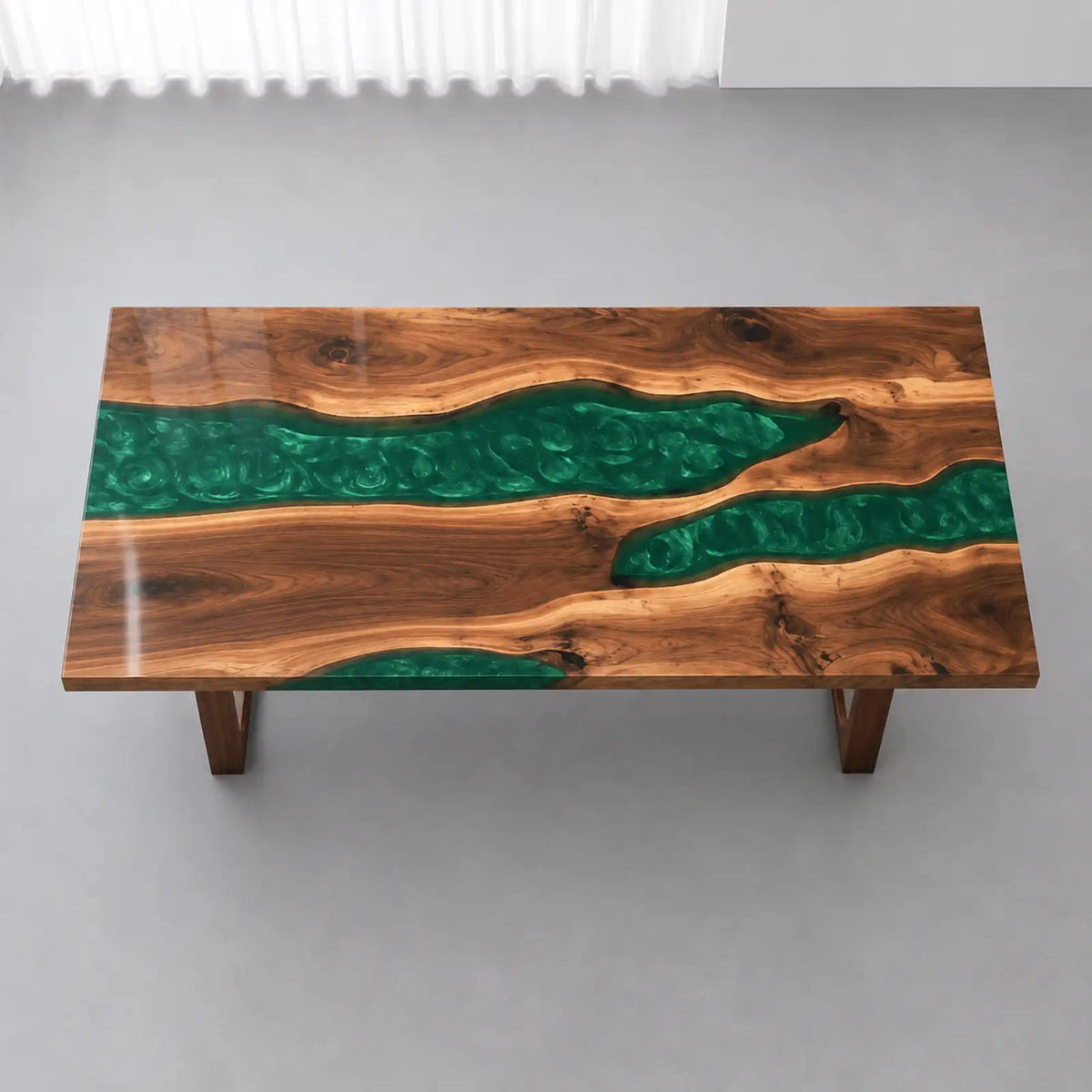 Custom Walnut Green Epoxy Resin Patio Dining Table | ECT-414