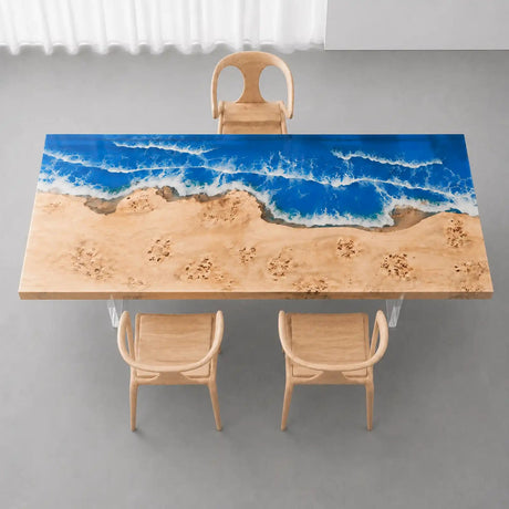 Poplar Ocean Wave Epoxy Resin Dining Table | ECT-373 - Elitecustomtable