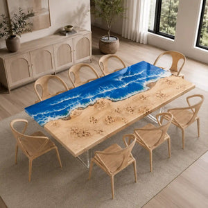Poplar Ocean Wave Epoxy Resin Dining Table | ECT-373 - Elitecustomtable