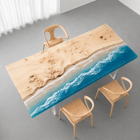 Poplar Ocean Wave Epoxy Resin Dining Table | ECT-375 - Elitecustomtable