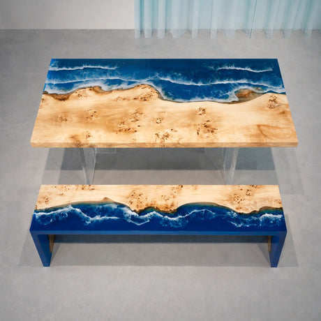 Poplar Ocean Wave Epoxy Resin Dining Table | ECT-379 - Elitecustomtable
