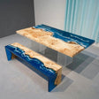 Poplar Ocean Wave Epoxy Resin Dining Table | ECT-379 - Elitecustomtable