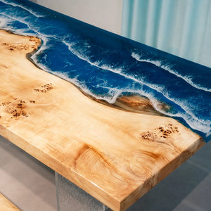 Poplar Ocean Wave Epoxy Resin Dining Table | ECT-379 - Elitecustomtable