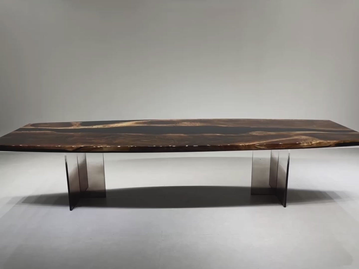 Elite Custom Retangular Black Walnut Wood Black Epoxy Dining & Conference Table ECT-01