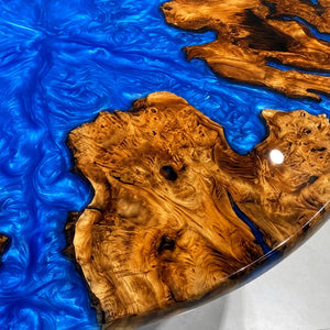 Round Olive Wood Blue Epoxy Resin Dining Table | ECT-380 - Elitecustomtable