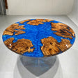 Round Olive Wood Blue Epoxy Resin Dining Table | ECT-380 - Elitecustomtable