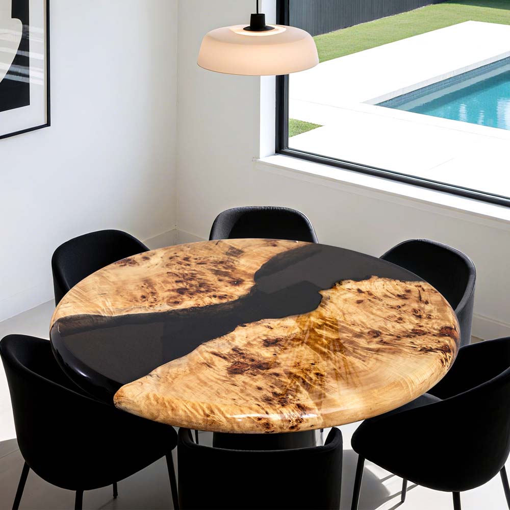 round wooden and epoxy epoxy dining table