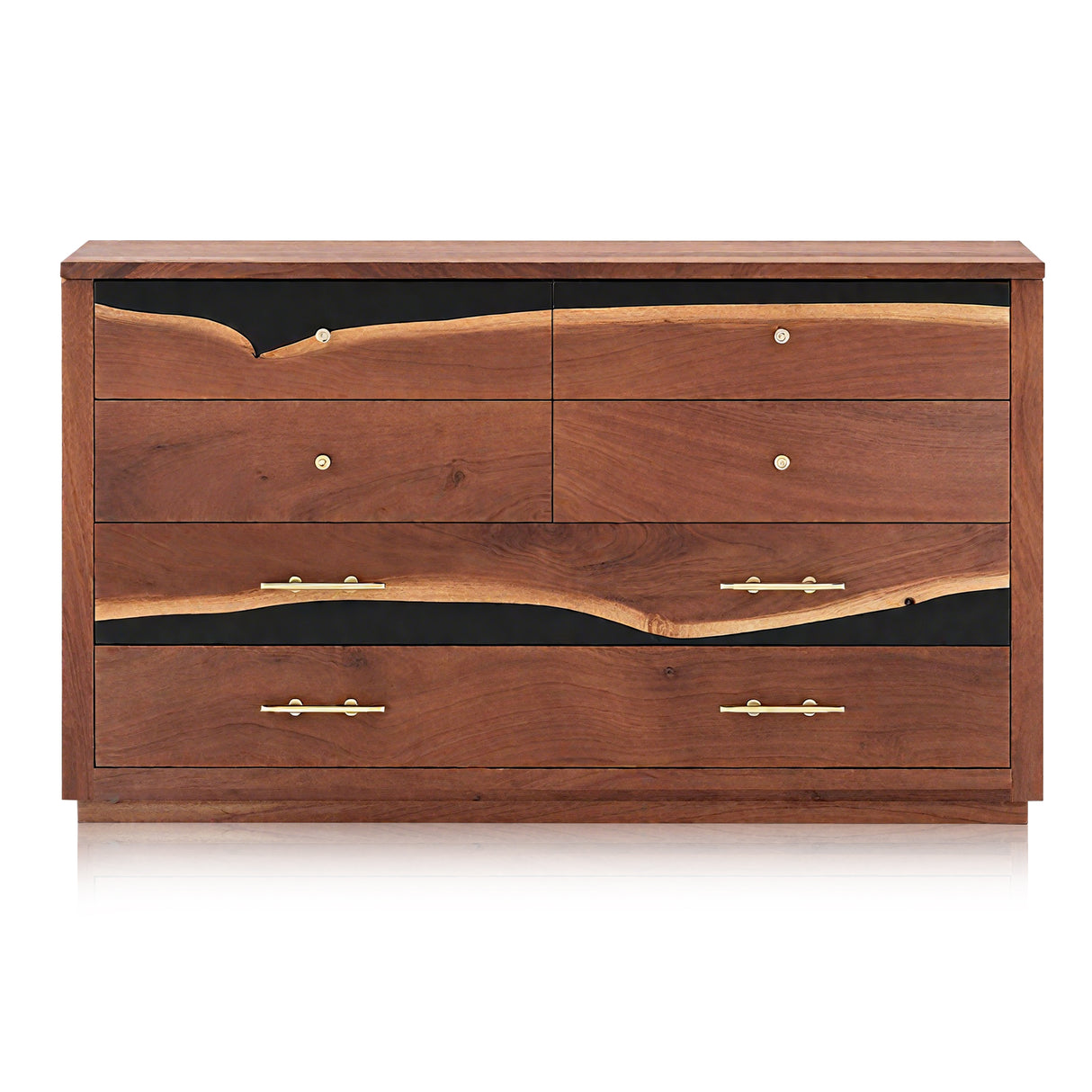Handmade walnut wood epoxy dresser with 6 drawers