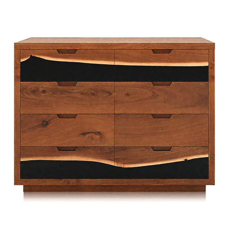Side angle of walnut epoxy resin dresser handmade from wood