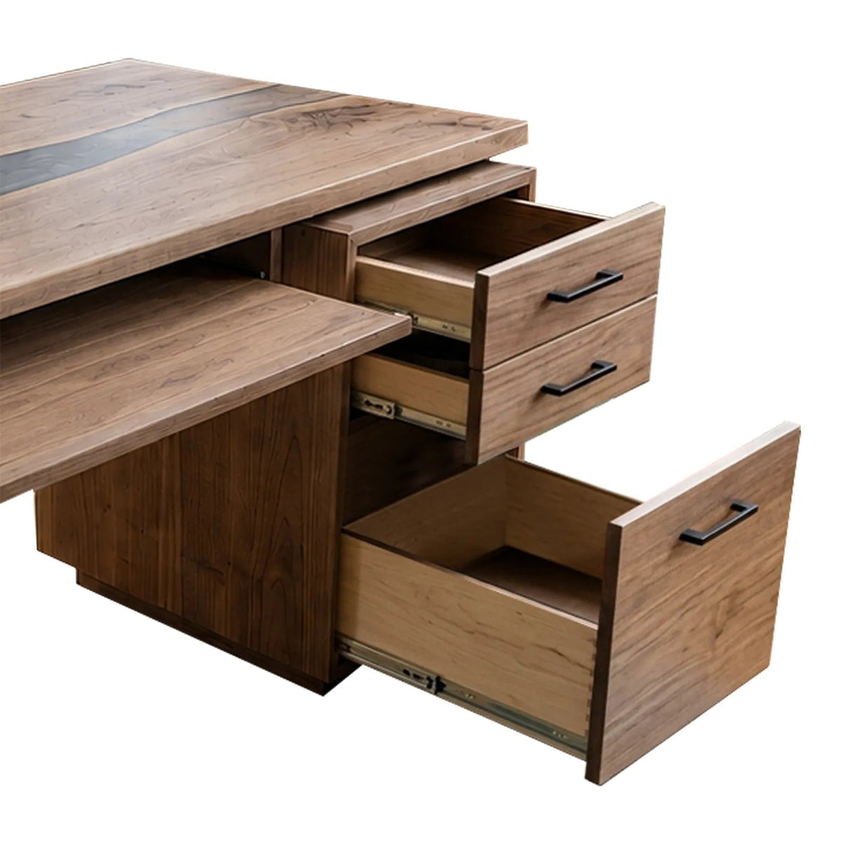 Walnut Epoxy Executive Office Desk with Storage | ECT-368 - Elitecustomtable