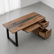 Walnut Epoxy Executive Office Desk with Storage | ECT-368 - Elitecustomtable
