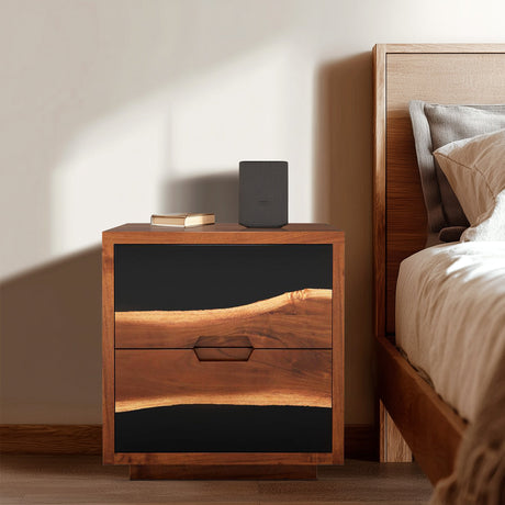 Walnut Epoxy Resin Nightstand – 2 Drawer Live Edge Bedside Table ECN - 01 - Elitecustomtable