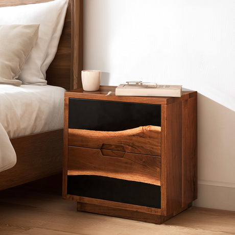 Walnut Epoxy Resin Nightstand – 2 Drawer Live Edge Bedside Table ECN - 01 - Elitecustomtable