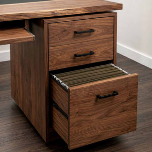Walnut Executive Office Desk with Black Epoxy Resin Inlay and Storage Cabinet | ECT-358 - Elitecustomtable