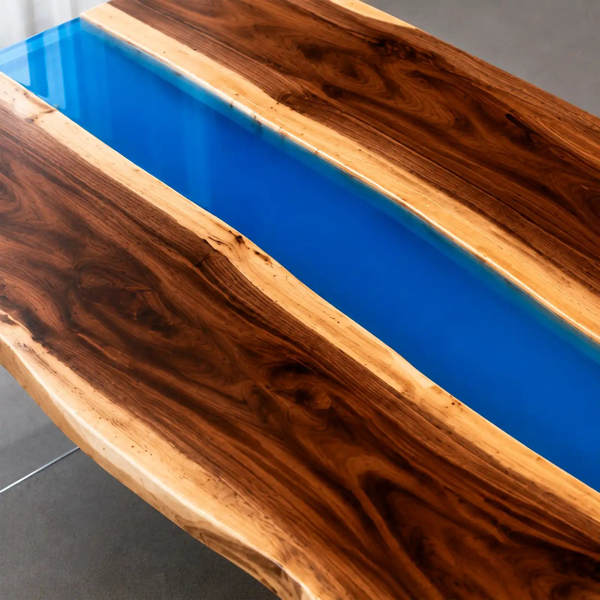 Walnut Live Edge Blue Epoxy Resin Dining Table | ECT-387 - Elitecustomtable